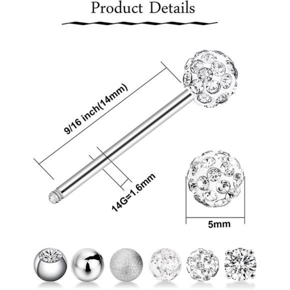 6 Pairs Nipple & Tongue Rings CZ Piercing Jewelry - Picture 3 of 6